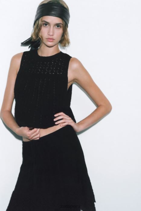 Zara mujer minifalda de punto pointelle BDP8J667 ropa negro