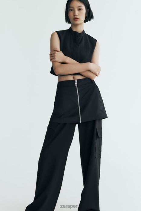 Zara mujer falda pantalón de nailon BDP8J495 ropa negro