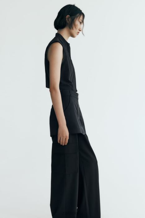 Zara mujer falda pantalón de nailon BDP8J495 ropa negro