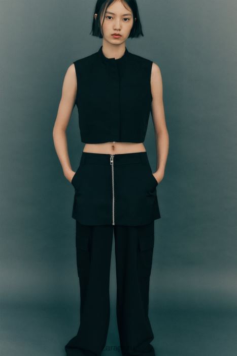 Zara mujer falda pantalón de nailon BDP8J495 ropa negro