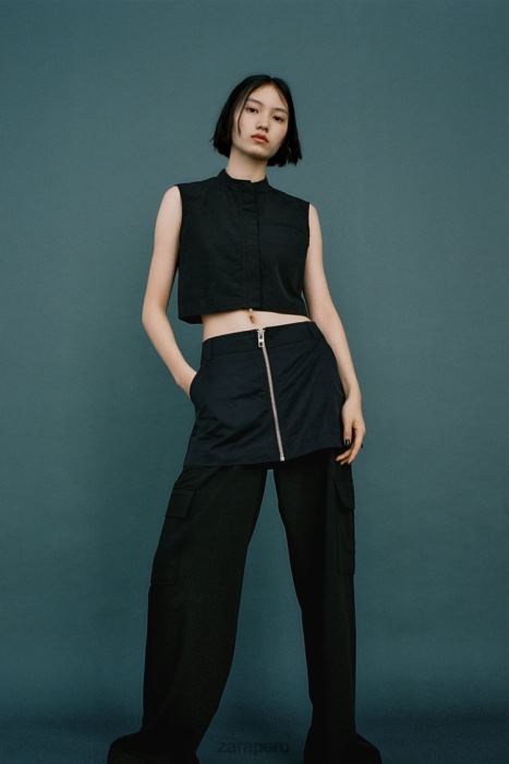 Zara mujer falda pantalón de nailon BDP8J495 ropa negro