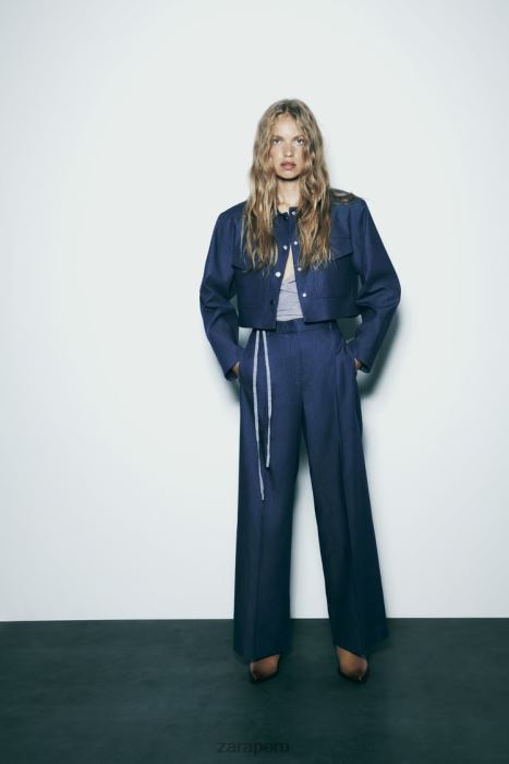 Zara mujer pantalones anchos con pinzas BDP8J493 ropa índigo