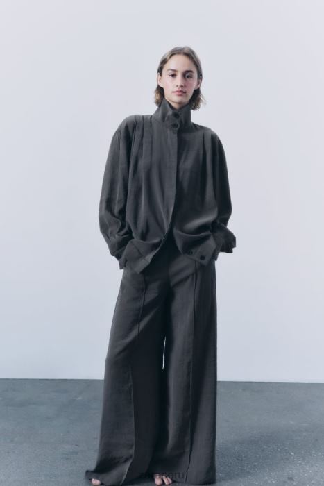 Zara mujer pantalones anchos con pinzas BDP8J832 ropa gris