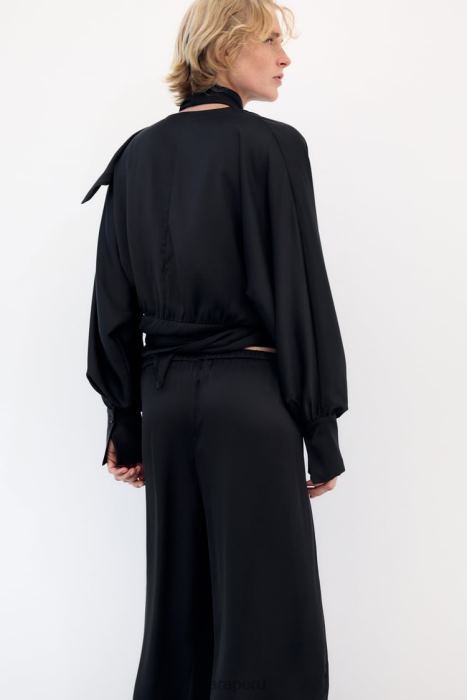 Zara mujer pantalones anchos de satén BDP8J834 ropa negro