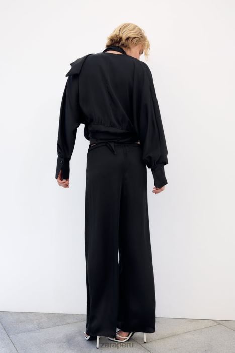 Zara mujer pantalones anchos de satén BDP8J834 ropa negro