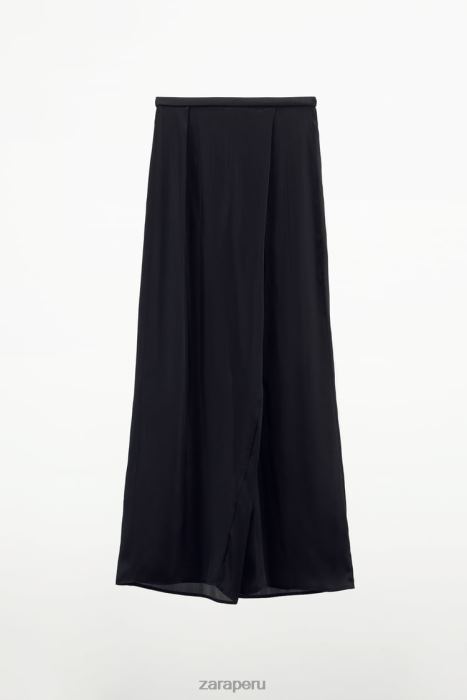 Zara mujer pantalones anchos de satén BDP8J834 ropa negro