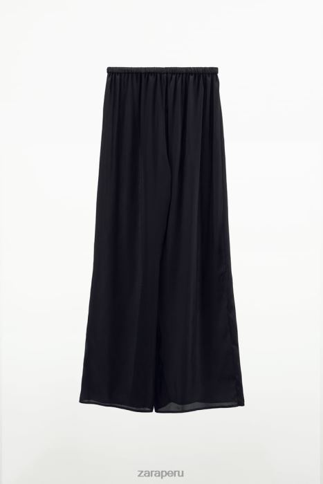 Zara mujer pantalones anchos de satén BDP8J834 ropa negro