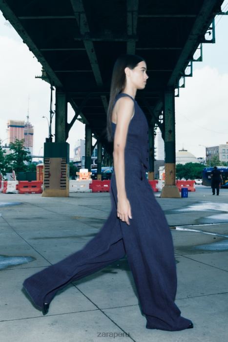 Zara mujer pantalones anchos minimalistas de la colección zw BDP8J482 ropa índigo