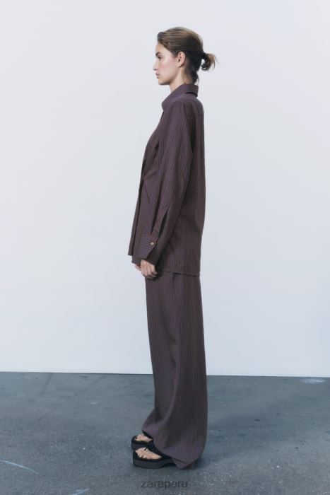 Zara mujer pantalones anchos minimalistas de rayas de la colección zw BDP8J496 ropa marrón/azul