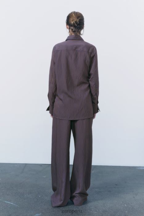 Zara mujer pantalones anchos minimalistas de rayas de la colección zw BDP8J496 ropa marrón/azul