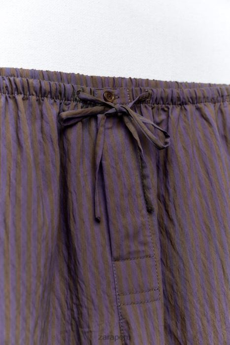 Zara mujer pantalones anchos minimalistas de rayas de la colección zw BDP8J496 ropa marrón/azul