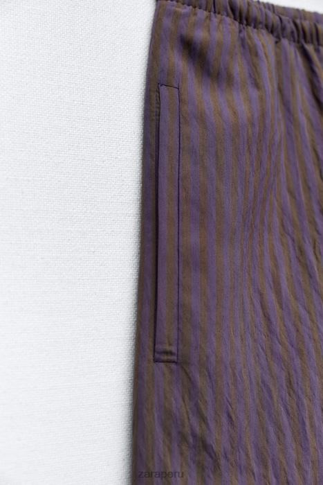 Zara mujer pantalones anchos minimalistas de rayas de la colección zw BDP8J496 ropa marrón/azul