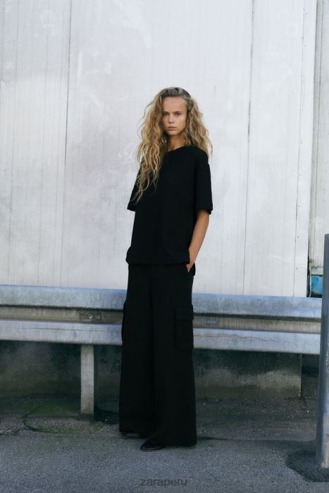 Zara mujer pantalones cargo de felpa BDP8J489 ropa negro