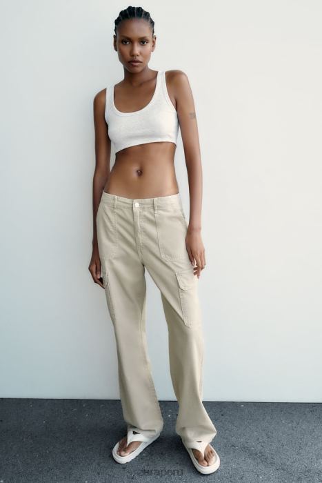 Zara mujer pantalones cargo trf de talle alto y pernera recta BDP8J502 ropa gris