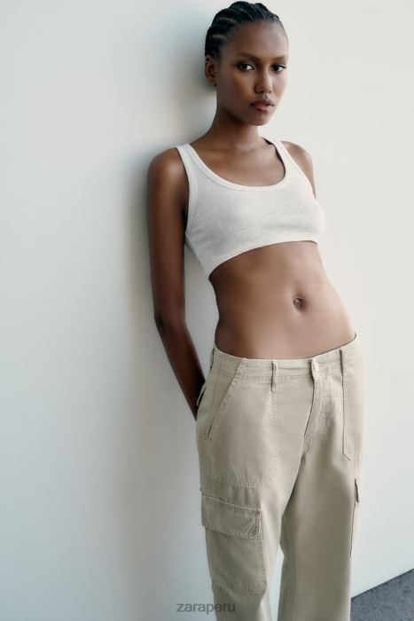 Zara mujer pantalones cargo trf de talle alto y pernera recta BDP8J502 ropa gris