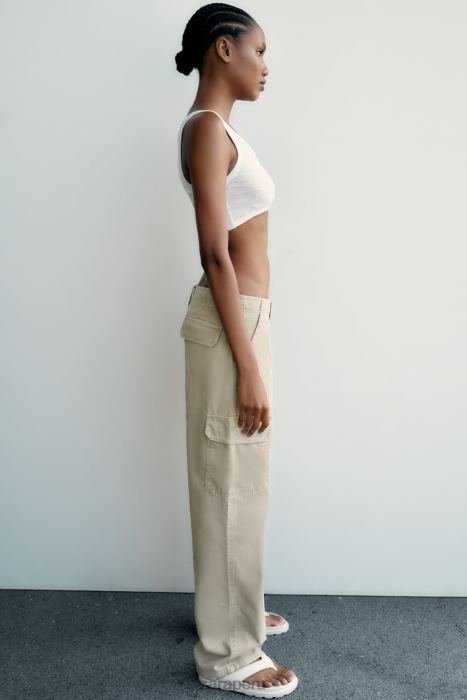 Zara mujer pantalones cargo trf de talle alto y pernera recta BDP8J502 ropa gris