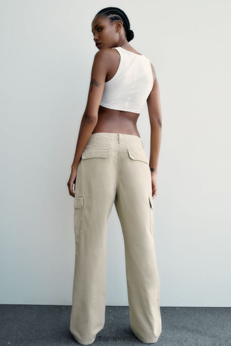 Zara mujer pantalones cargo trf de talle alto y pernera recta BDP8J502 ropa gris