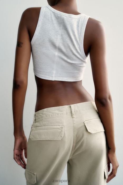 Zara mujer pantalones cargo trf de talle alto y pernera recta BDP8J502 ropa gris