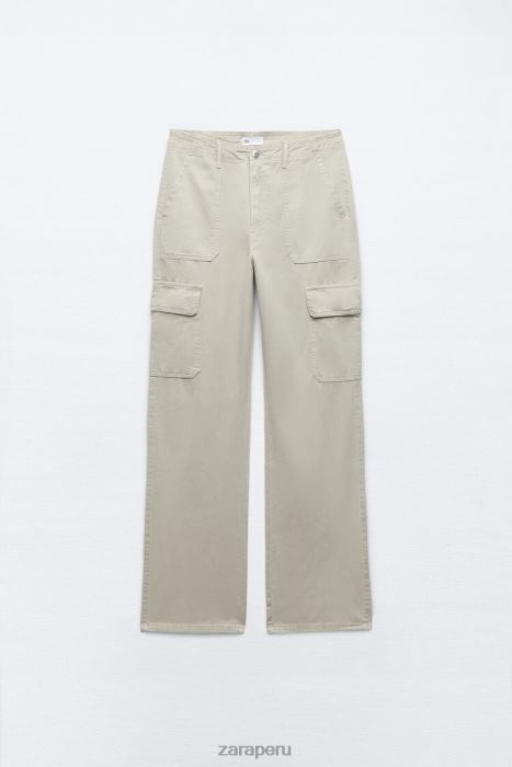 Zara mujer pantalones cargo trf de talle alto y pernera recta BDP8J502 ropa gris