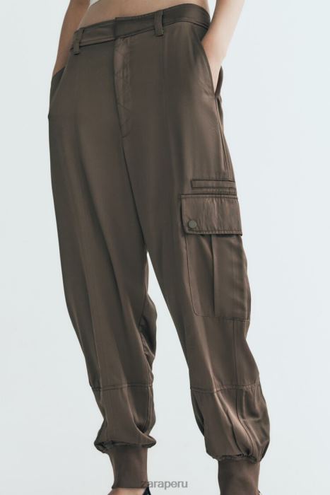 Zara mujer pantalones deportivos con efecto satinado BDP8J494 ropa caqui