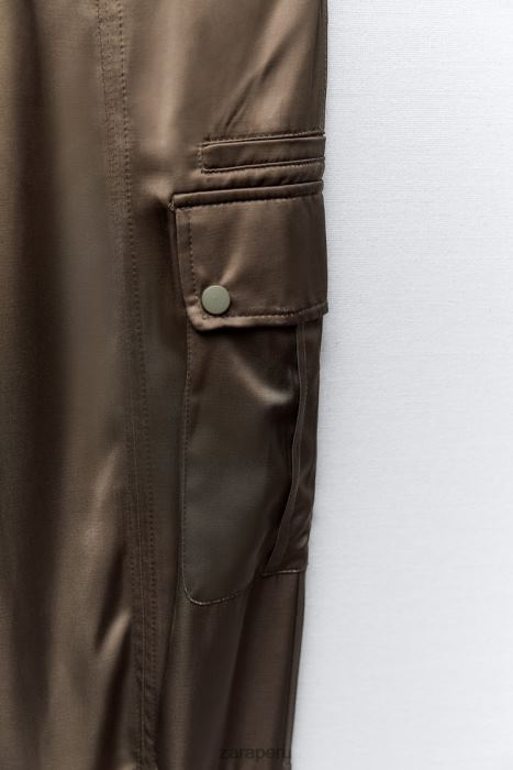 Zara mujer pantalones deportivos con efecto satinado BDP8J494 ropa caqui