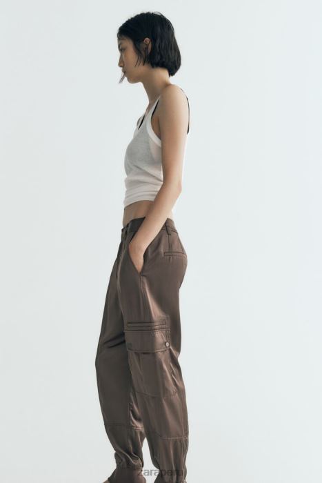 Zara mujer pantalones deportivos con efecto satinado BDP8J494 ropa caqui