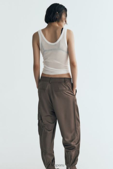 Zara mujer pantalones deportivos con efecto satinado BDP8J494 ropa caqui