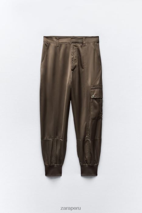 Zara mujer pantalones deportivos con efecto satinado BDP8J494 ropa caqui