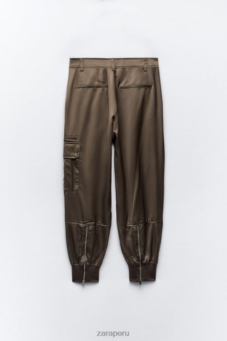 Zara mujer pantalones deportivos con efecto satinado BDP8J494 ropa caqui