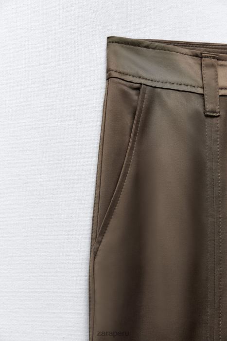 Zara mujer pantalones deportivos con efecto satinado BDP8J494 ropa caqui