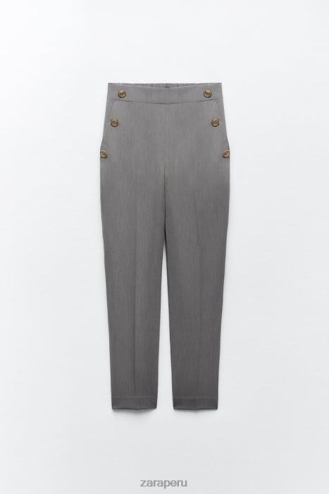 Zara mujer pantalones rectos con botones BDP8J879 ropa marga gris