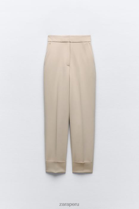 Zara mujer pantalones rectos con puños vueltos BDP8J487 ropa marrón topo