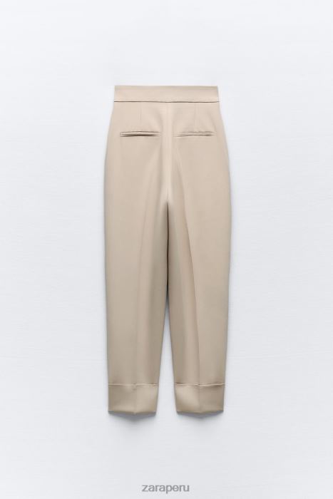 Zara mujer pantalones rectos con puños vueltos BDP8J487 ropa marrón topo