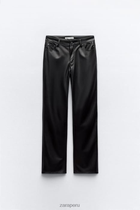 Zara mujer pantalones rectos de talle alto y piel sintética BDP8J498 ropa negro