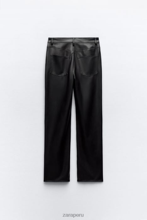 Zara mujer pantalones rectos de talle alto y piel sintética BDP8J498 ropa negro