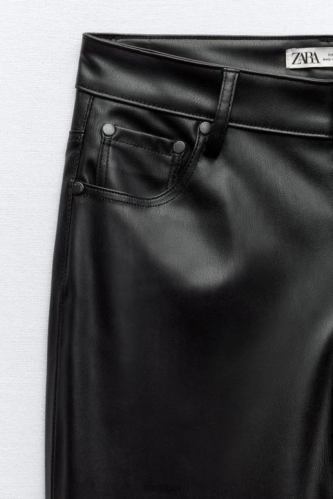 Zara mujer pantalones rectos de talle alto y piel sintética BDP8J498 ropa negro