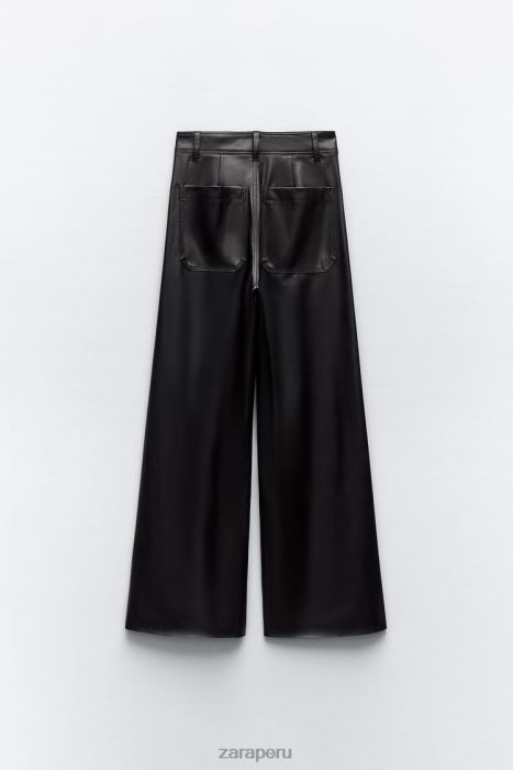Zara mujer pantalones rectos zw marine de piel sintética con talle alto BDP8J491 ropa negro