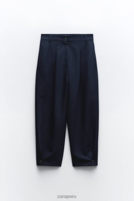 Zara mujer pantalones tapered con pliegues BDP8J492 ropa Azul marino