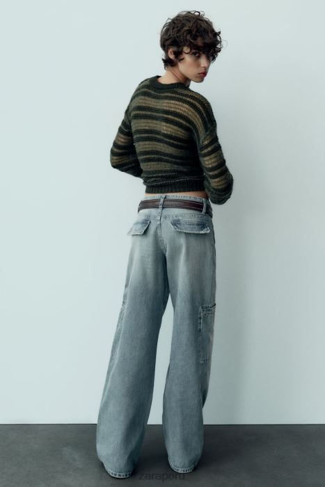Zara mujer jeans cargo trf de tiro medio BDP8J505 ropa azul
