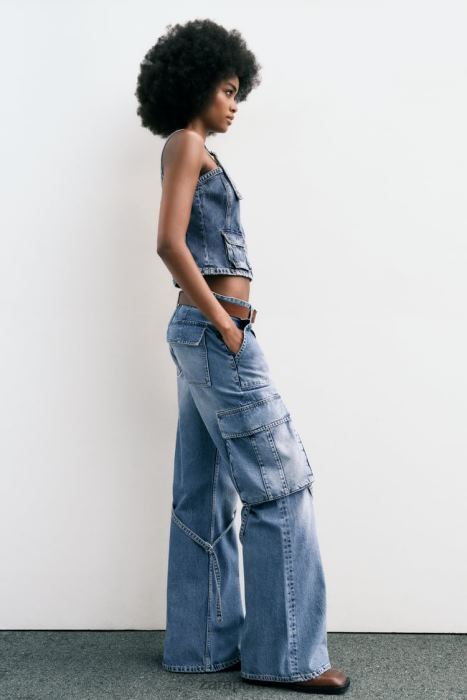 Zara mujer jeans cargo trf de tiro medio BDP8J511 ropa azul