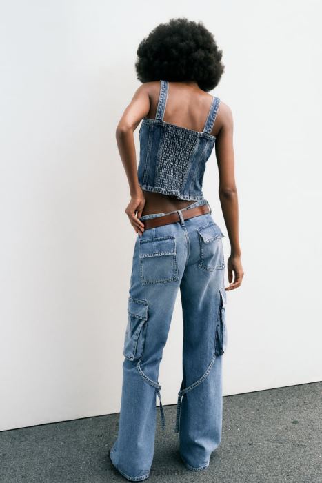 Zara mujer jeans cargo trf de tiro medio BDP8J511 ropa azul