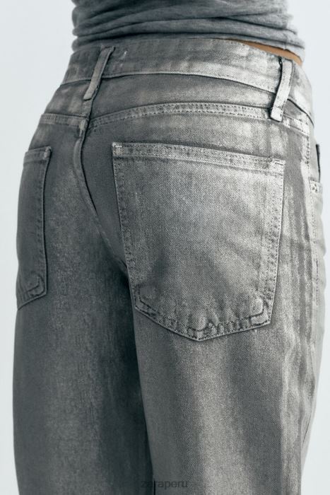 Zara mujer jeans con pernera ancha y talle medio trf metalizados BDP8J522 ropa plata