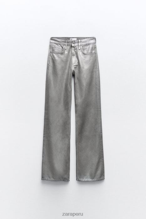 Zara mujer jeans con pernera ancha y talle medio trf metalizados BDP8J522 ropa plata