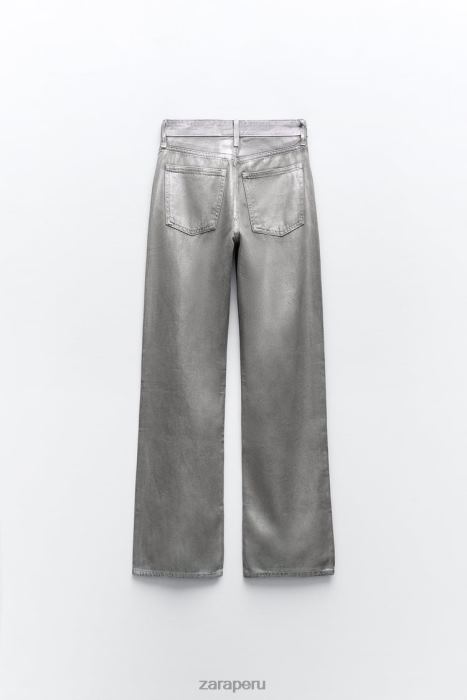 Zara mujer jeans con pernera ancha y talle medio trf metalizados BDP8J522 ropa plata