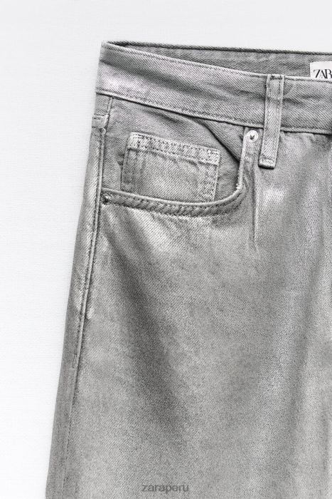 Zara mujer jeans con pernera ancha y talle medio trf metalizados BDP8J522 ropa plata