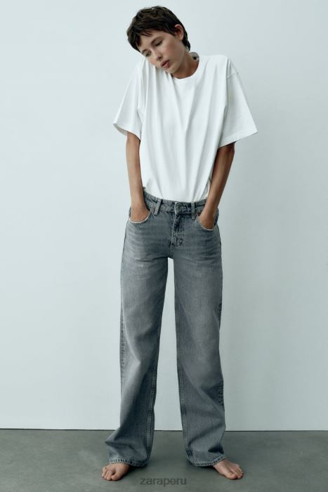Zara mujer jeans de pernera ancha y talle medio trf de longitud completa BDP8J867 ropa azul