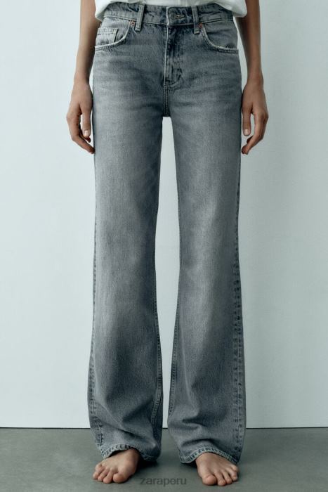 Zara mujer jeans de pernera ancha y talle medio trf de longitud completa BDP8J867 ropa azul