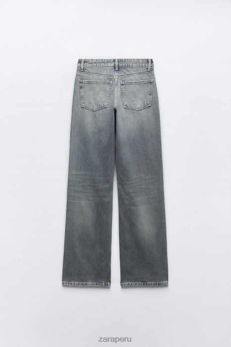 Zara mujer jeans de pernera ancha y talle medio trf de longitud completa BDP8J867 ropa azul