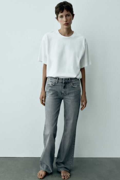 Zara mujer jeans de pernera ancha y talle medio trf de longitud completa BDP8J867 ropa azul