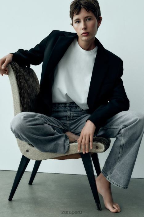 Zara mujer jeans de pernera ancha y talle medio trf de longitud completa BDP8J867 ropa azul